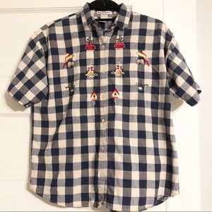 Maggie & Max Blue & White Gingham Gardening Short-Sleeve Flannel Shirt Sz Medium